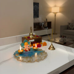 Pooja Thali with Ganesha Idol & Diya Holders