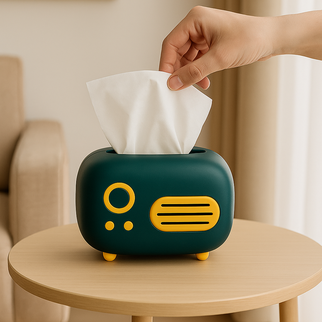 Vintage Radio Tissue Box (Teal Blue)