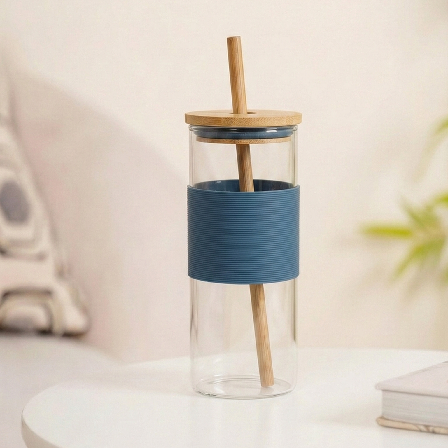 BambooBrew Glass Tumbler with Bamboo Straw (Blue)